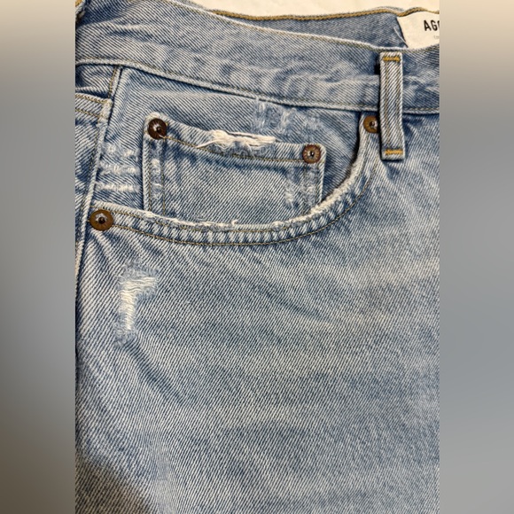 Agolde Parker Frayed Denim Jean Shorts Distressed Light Blue Button Fly Size 33 - Picture 10 of 10
